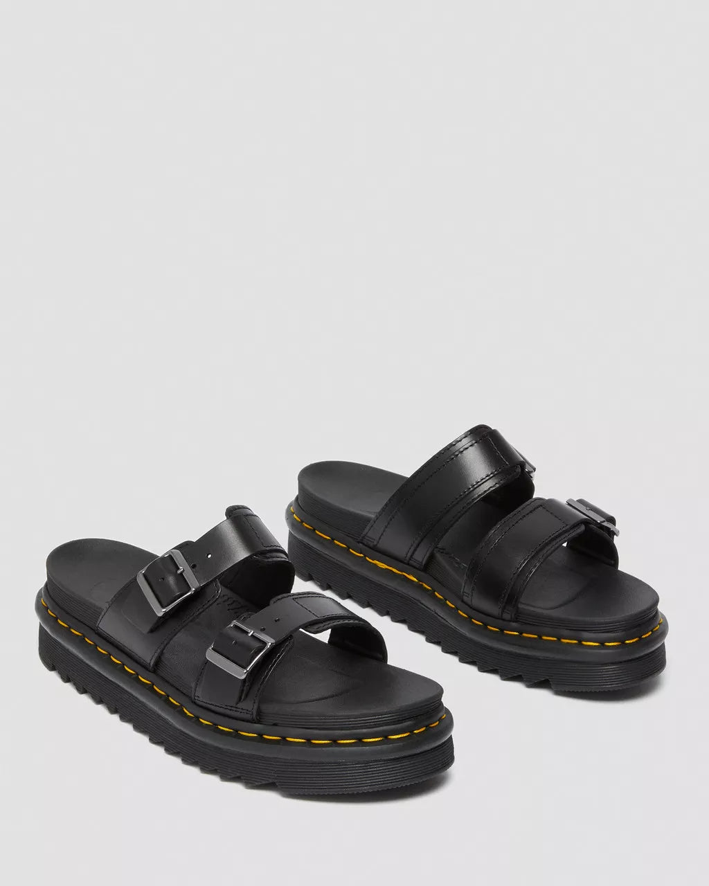DR MARTENS Myles Brando Leather Buckle Slide Sandals