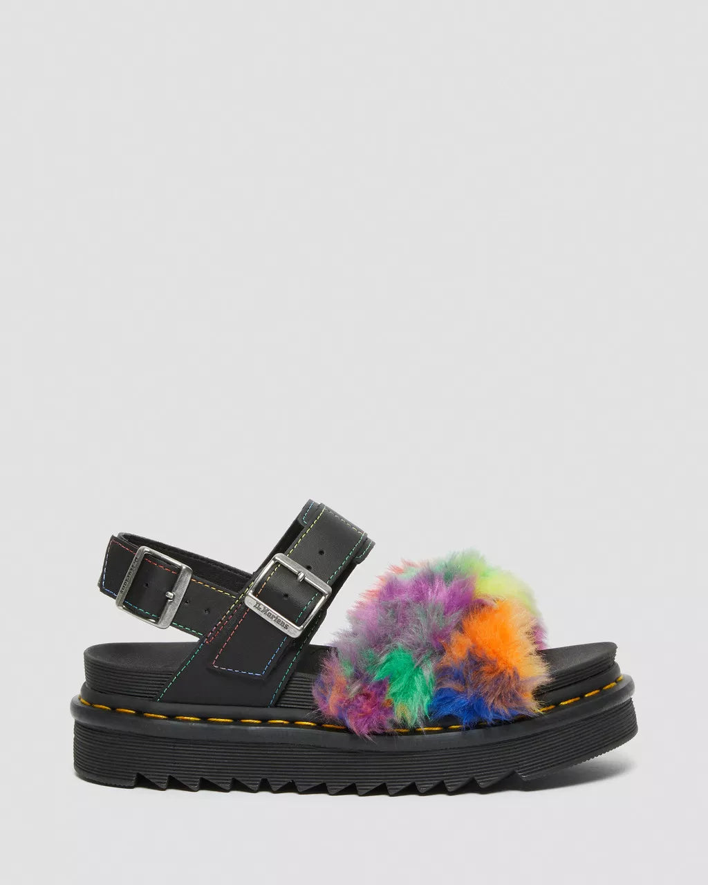 DR MARTENS Voss II Fluffy Faux Fur Leather Strap Sandals
