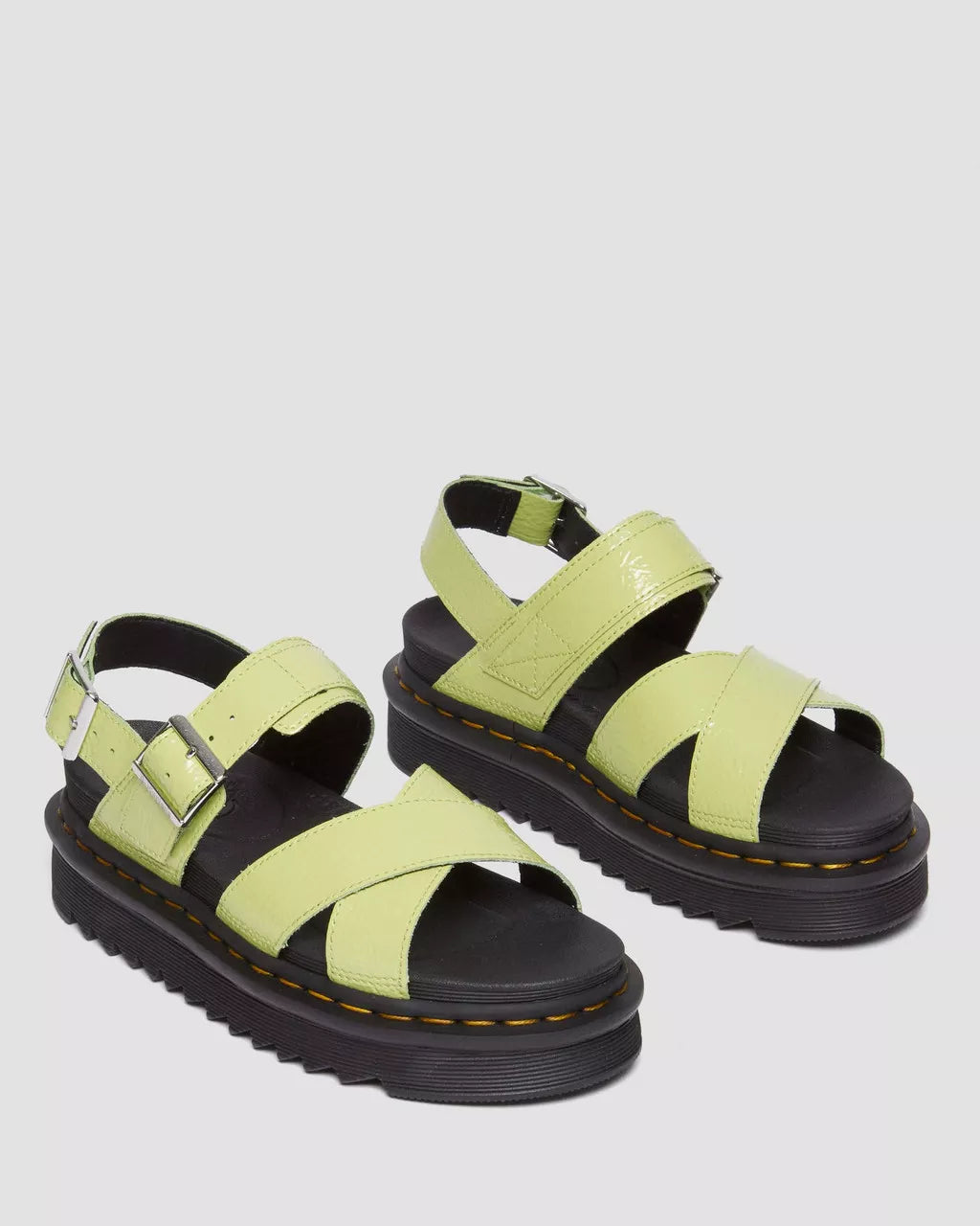 DR MARTENS Voss II Distressed Patent Leather Sandals