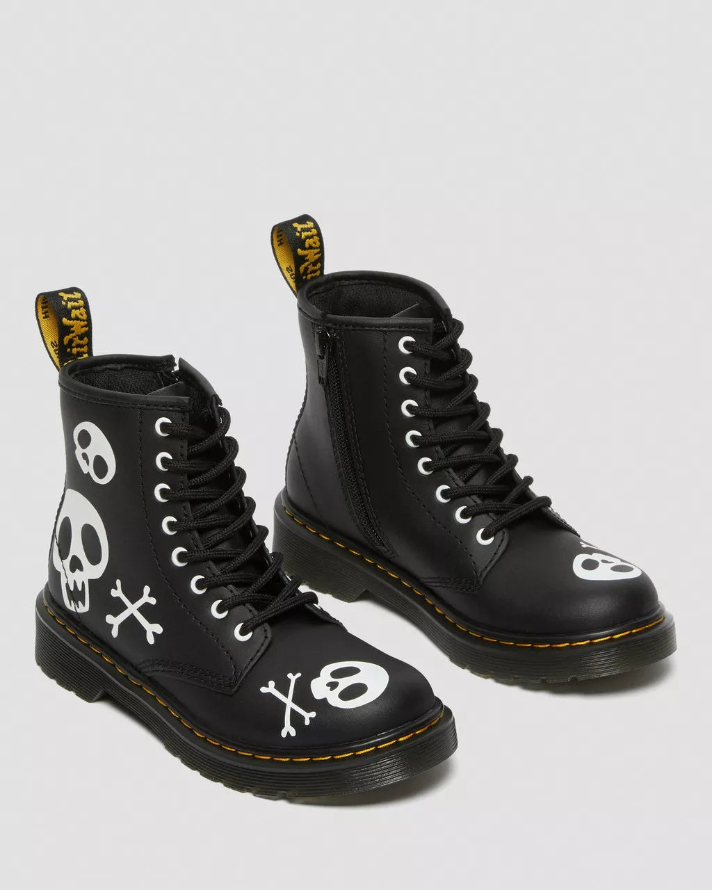 DR MARTENS Junior 1460 Skull &amp; Bones Leather Lace Up Boots