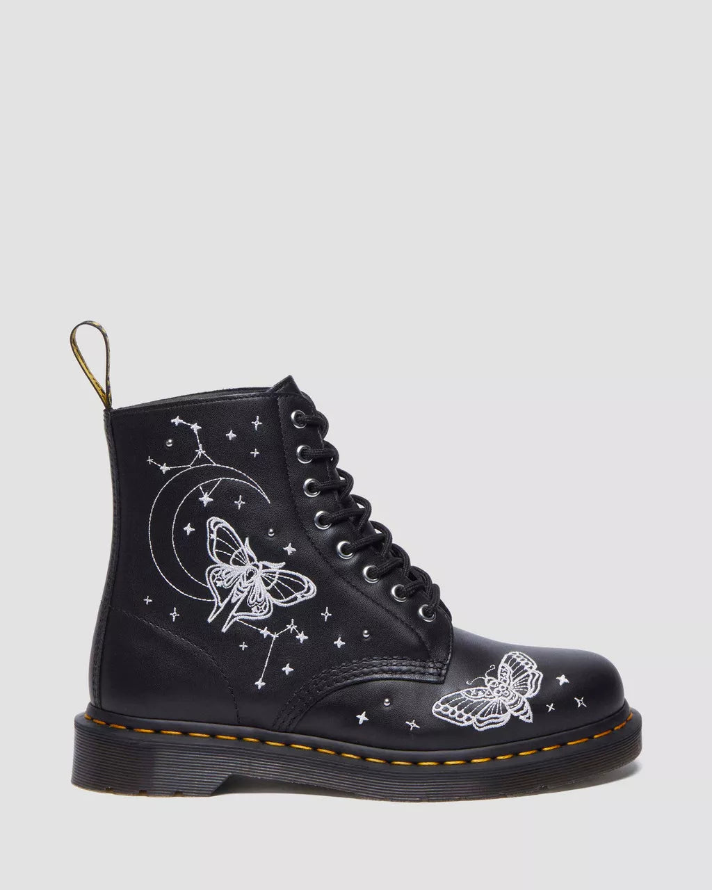 DR MARTENS 1460 CELESTIAL MOTH EMBROIDERED LACE UP BOOTS