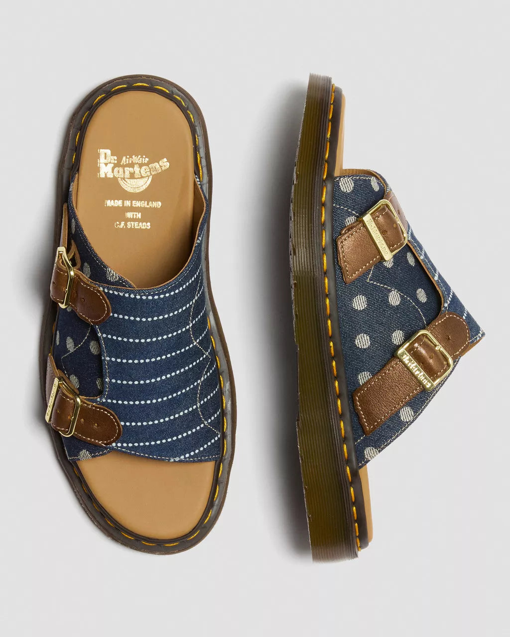 DR MARTENS Dayne Made in England Pinstripe Dot Slide Sandals