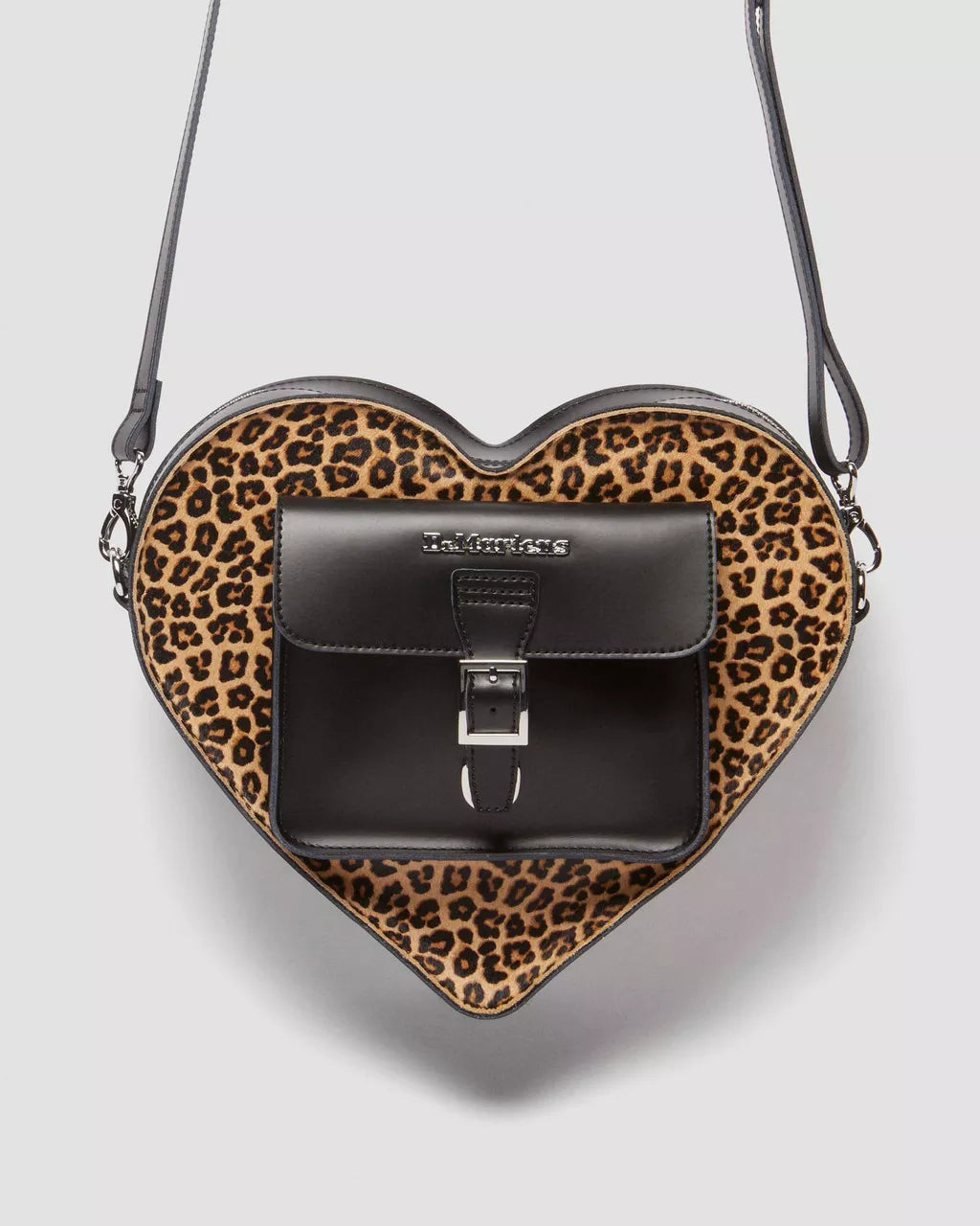 DR MARTENS Leopard Hair-On Kiev Leather Heart Shaped Bag