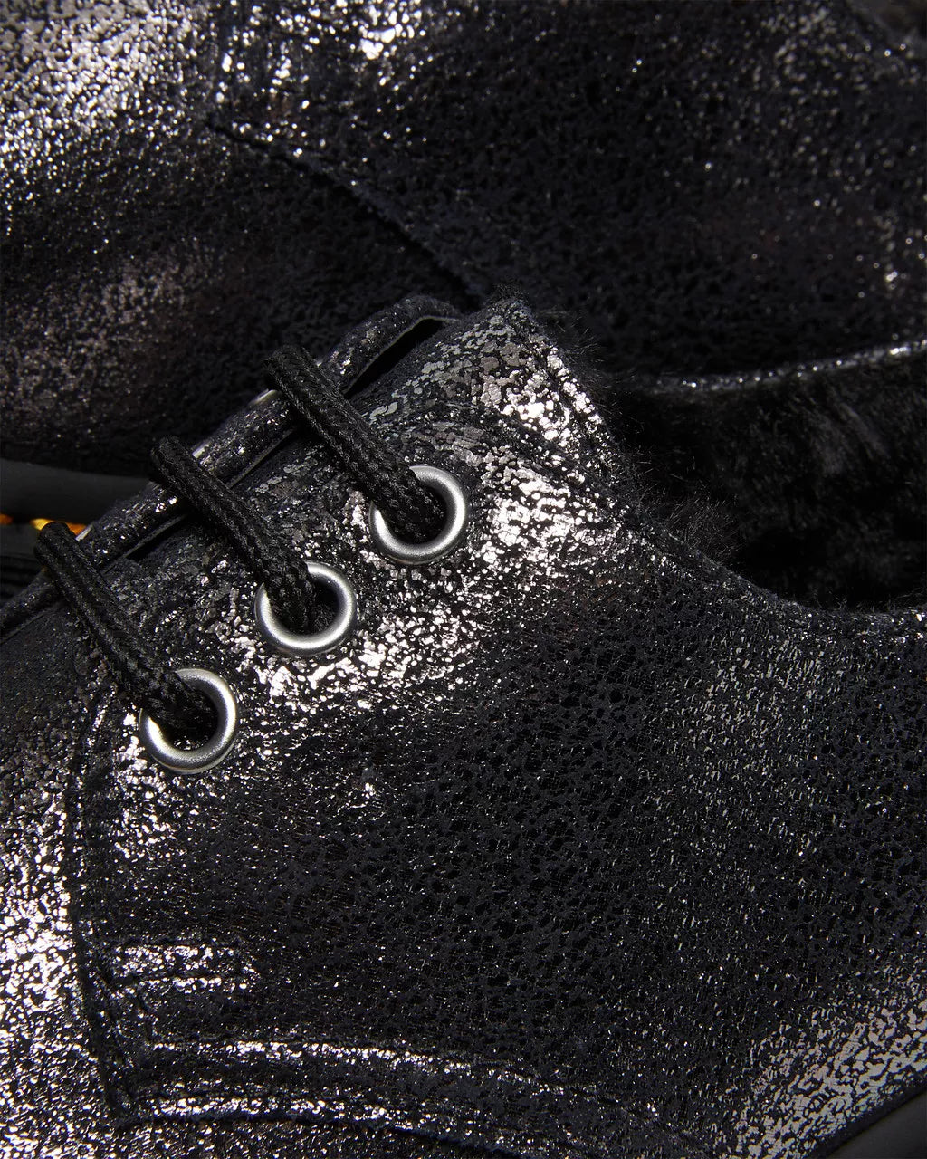 DR MARTENS 1461 Faux Fur-Lined Metallic Leather Platform Shoes
