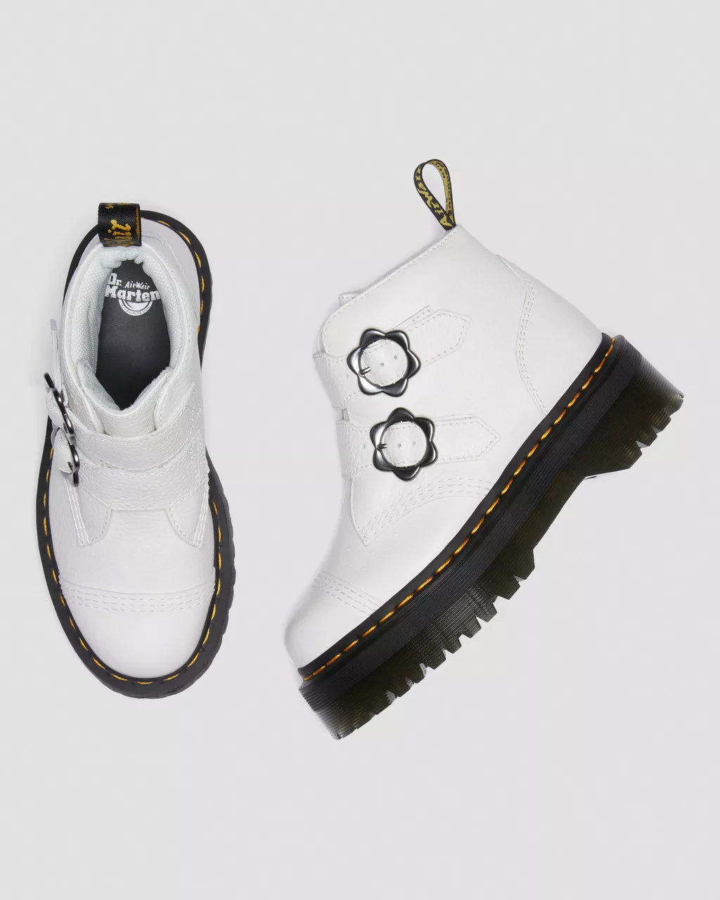 Devon Flower Buckle Milled Nappa Leather Platform Boots