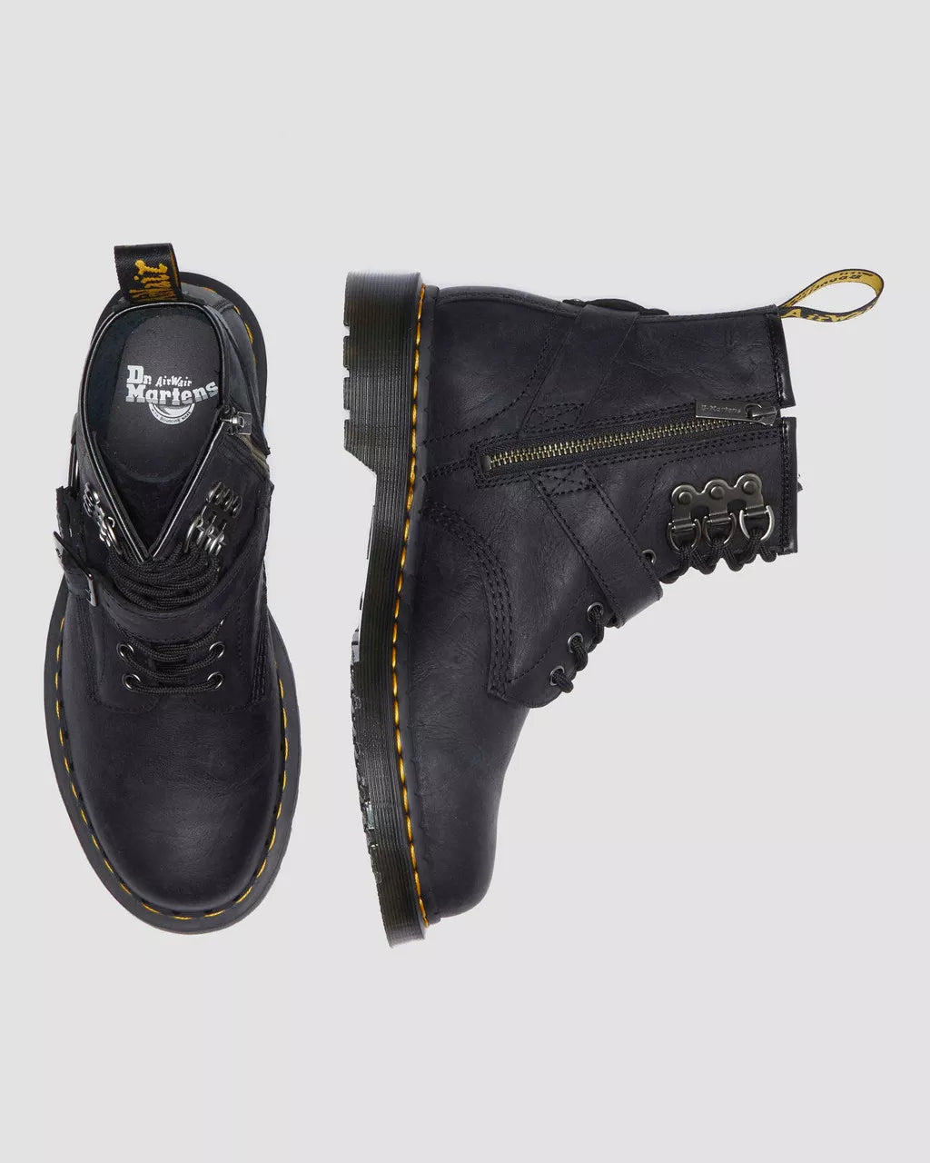 DR MARTENS 1460 Buckle Harness Leather Lace Up Boots