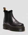 DR MARTENS 2976 Faux Fur-Lined Metallic Platform Chelsea Boots