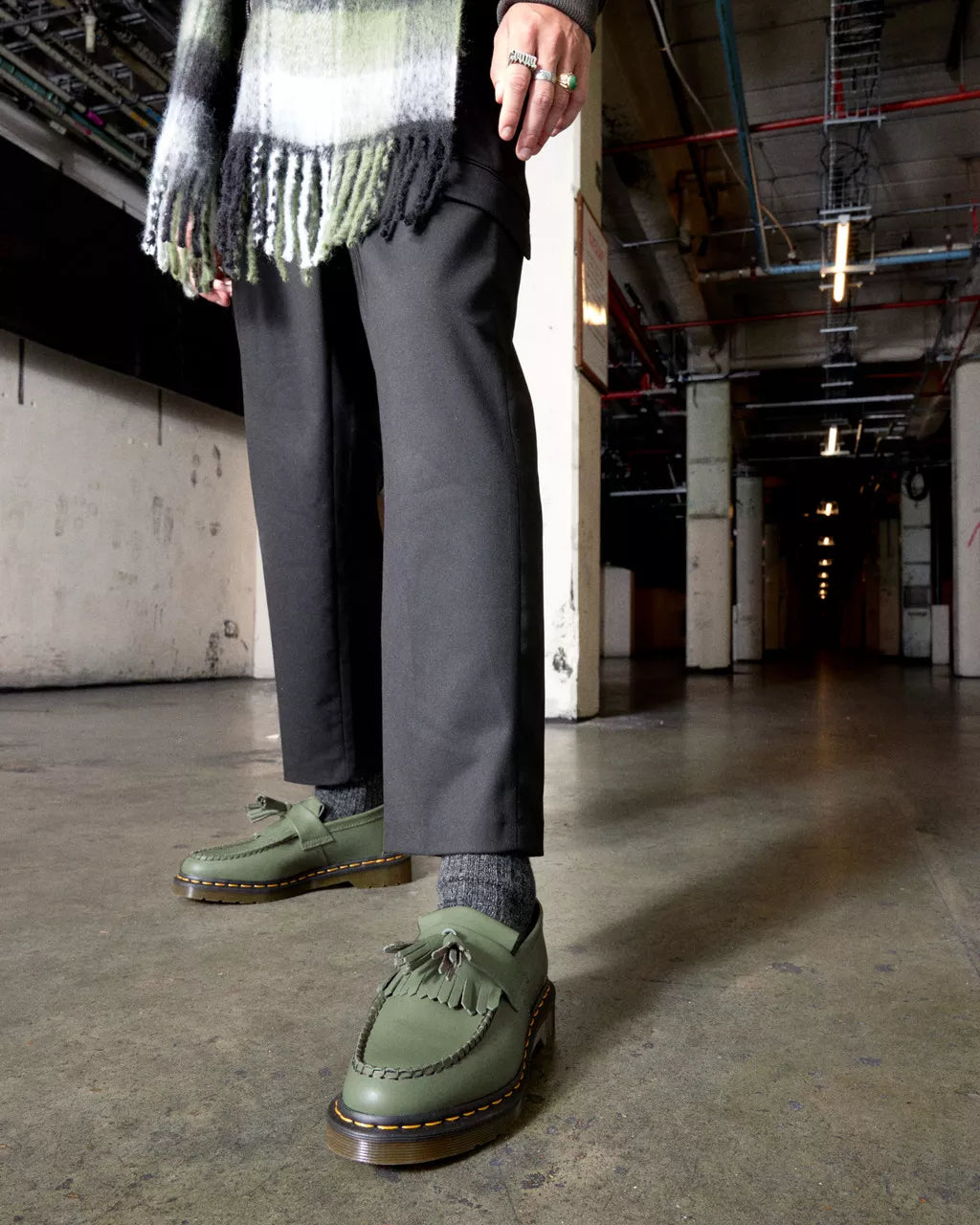 DR MARTENS Adrian Yellow Stitch Smooth Leather Tassle Loafers