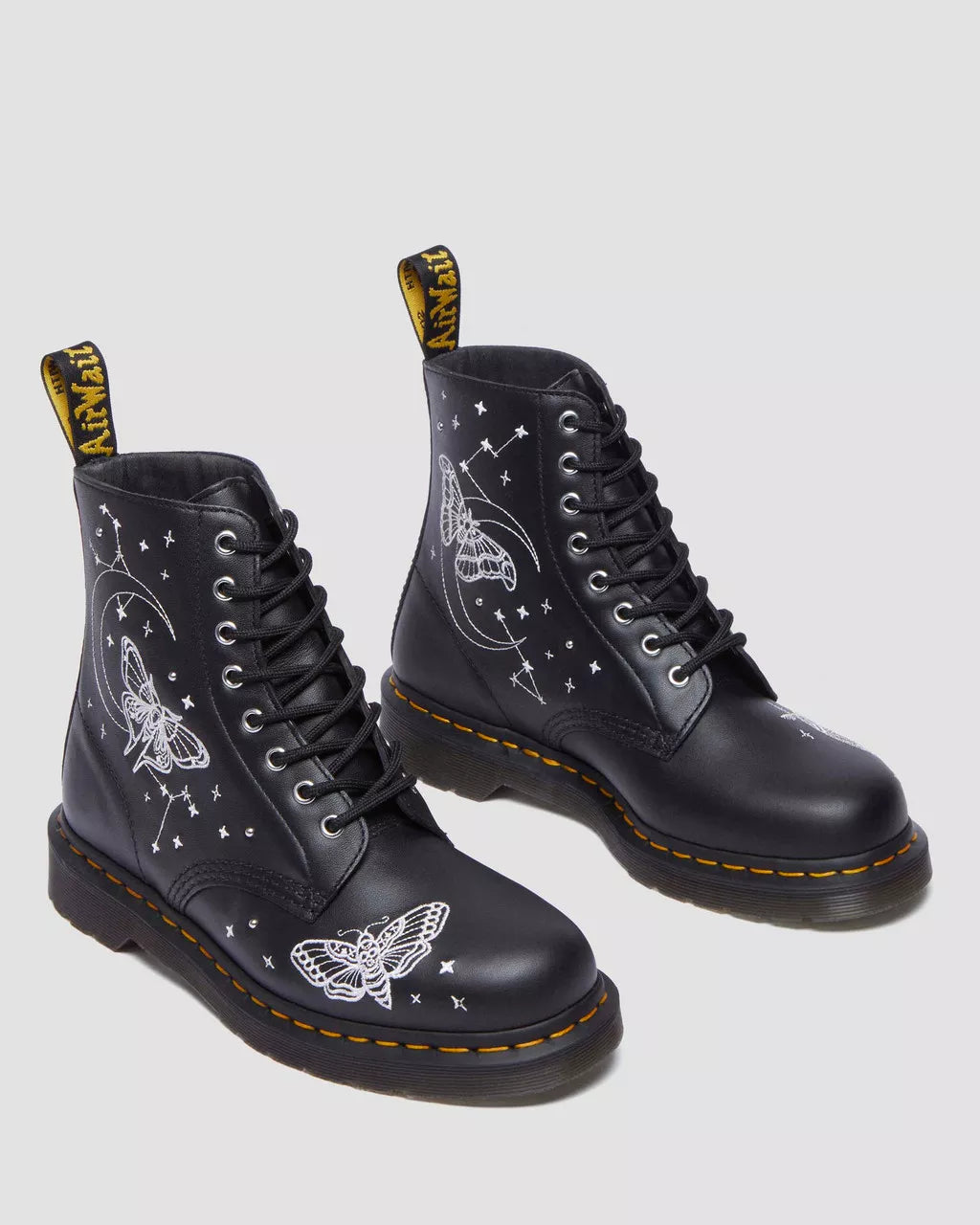 DR MARTENS 1460 CELESTIAL MOTH EMBROIDERED LACE UP BOOTS