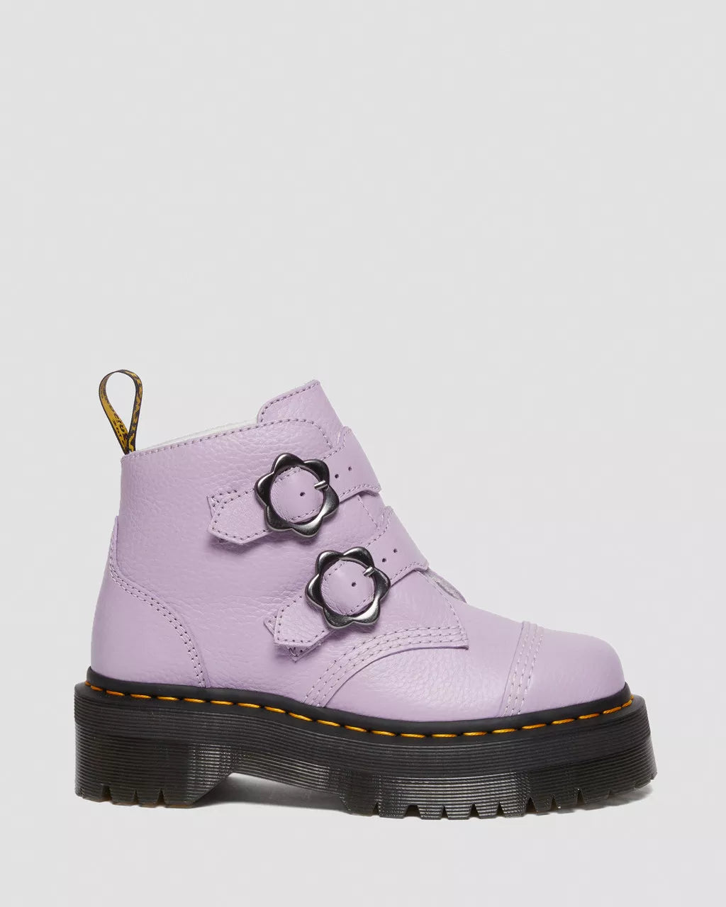 DR MARTENS Devon Flower Buckle Milled Nappa Leather Platform Boots