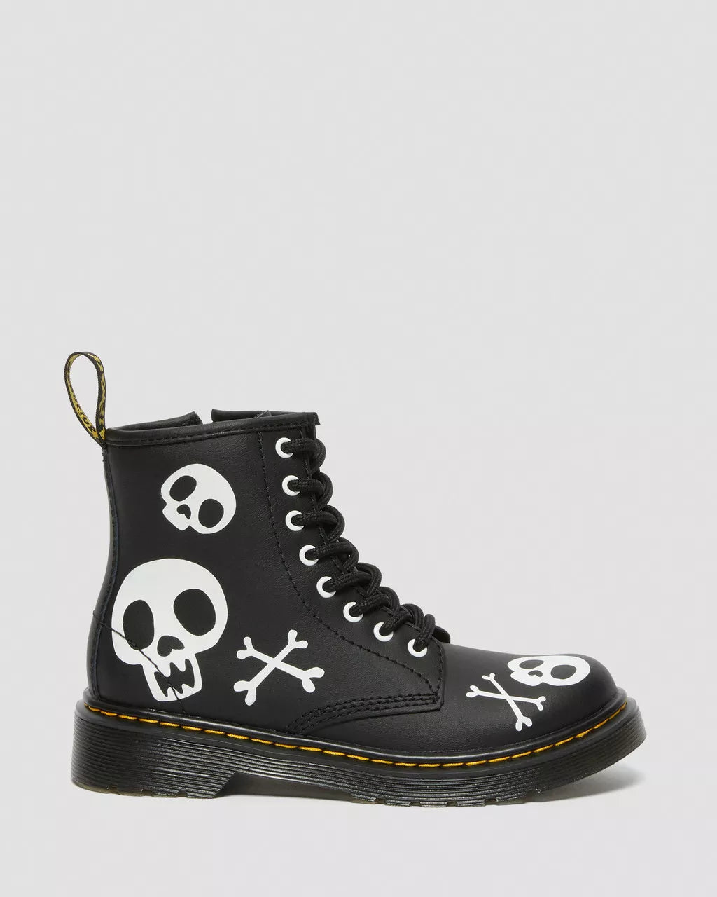 DR MARTENS Junior 1460 Skull &amp; Bones Leather Lace Up Boots