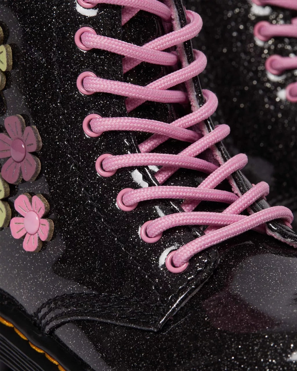 DR MARTENS Toddler 1460 Glitter &amp; Flower Applique Lace Up Boots