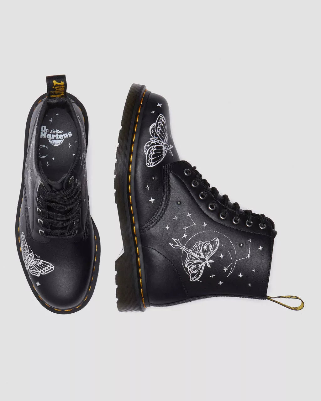 DR MARTENS 1460 CELESTIAL MOTH EMBROIDERED LACE UP BOOTS