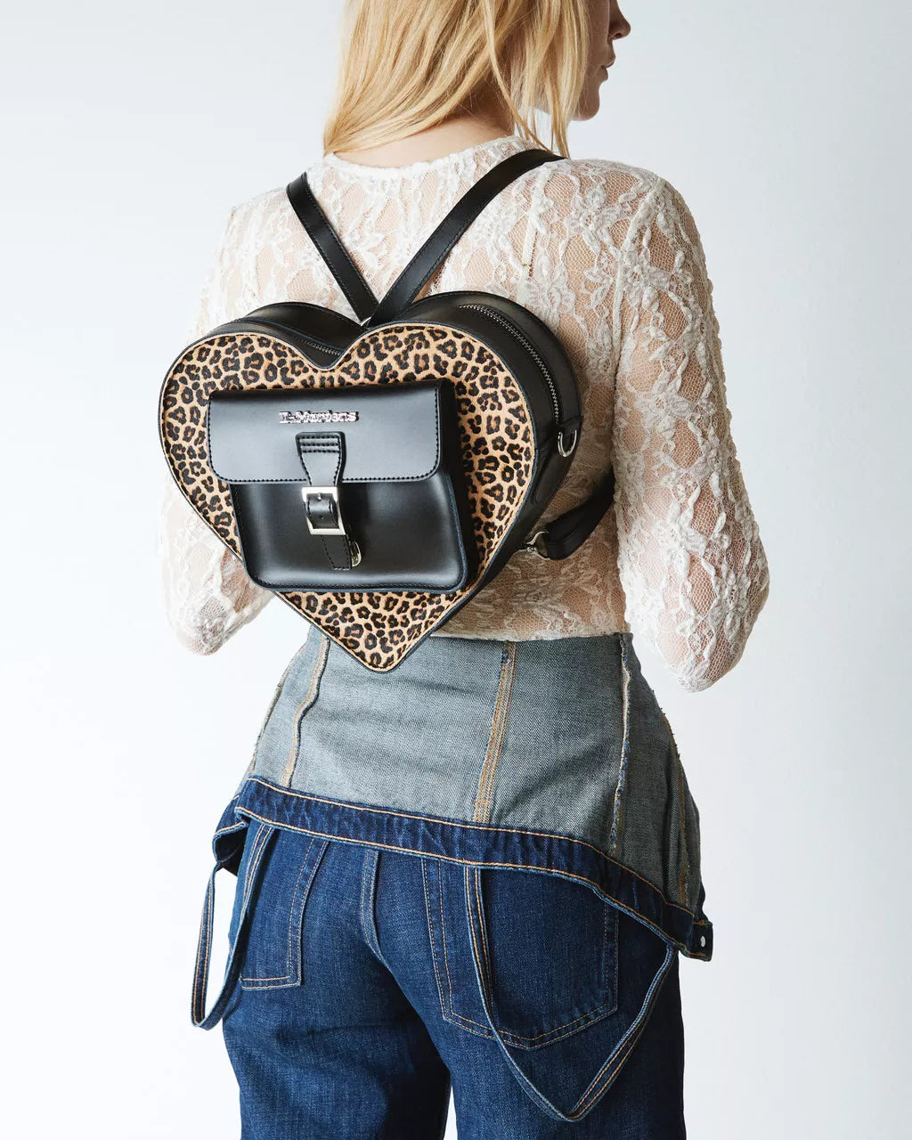 DR MARTENS Leopard Hair-On Kiev Leather Heart Shaped Bag