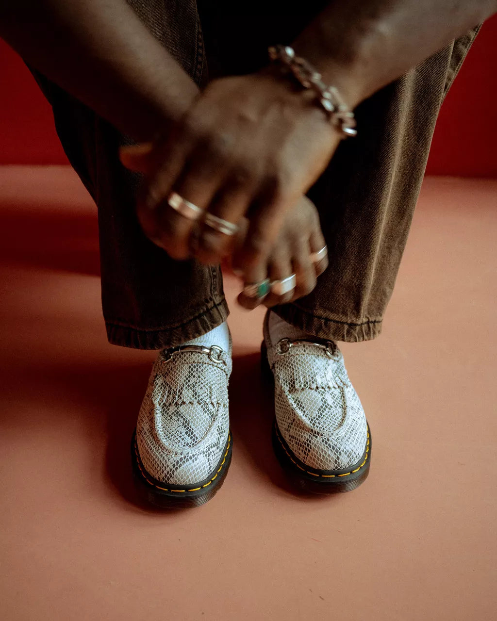 DR MARTENS Adrian Snaffle Python Print Suede Loafers