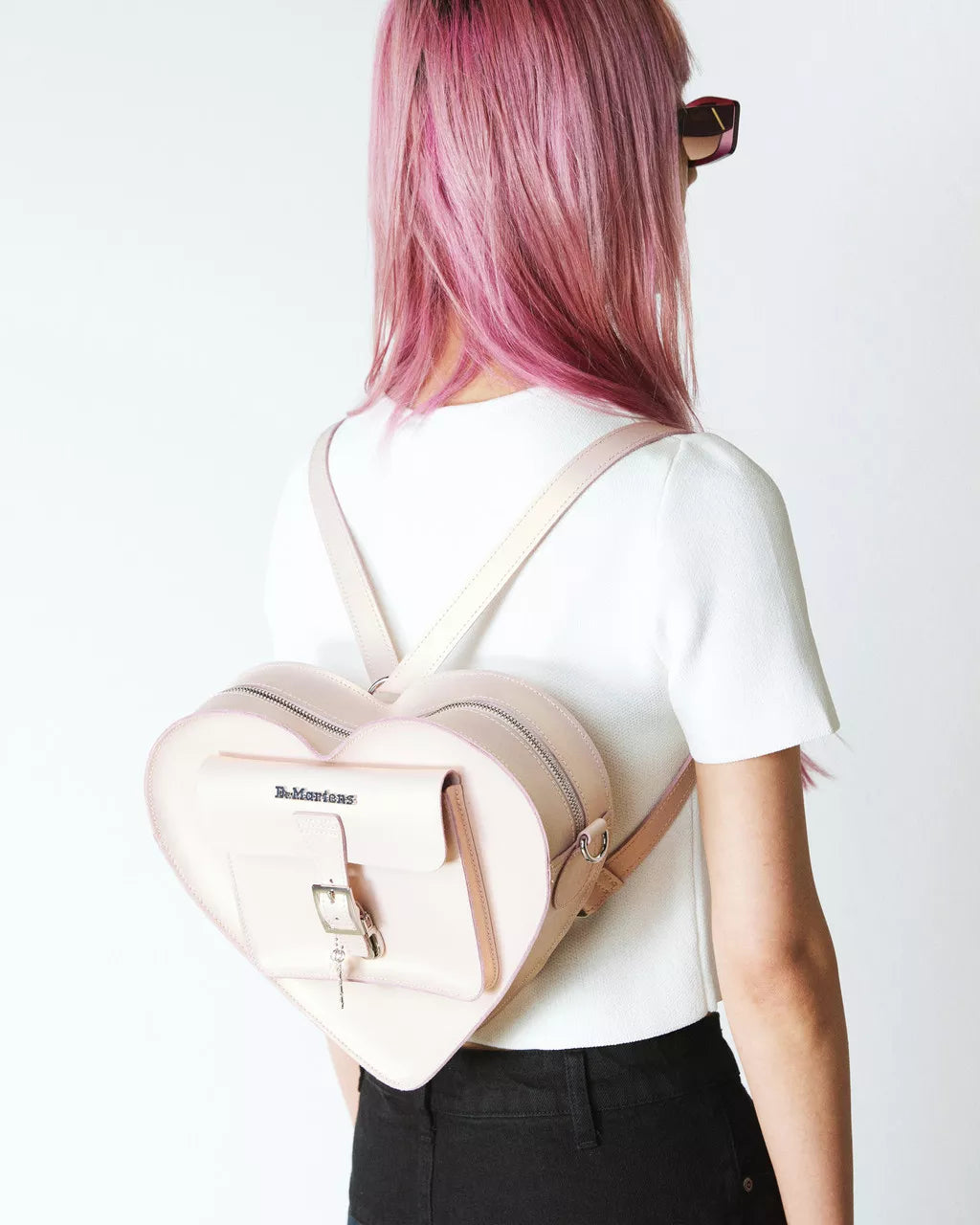 DR MARTENS Metallic Shift Leather Heart Shaped Bag