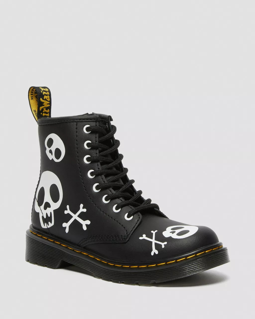 DR MARTENS Junior 1460 Skull &amp; Bones Leather Lace Up Boots
